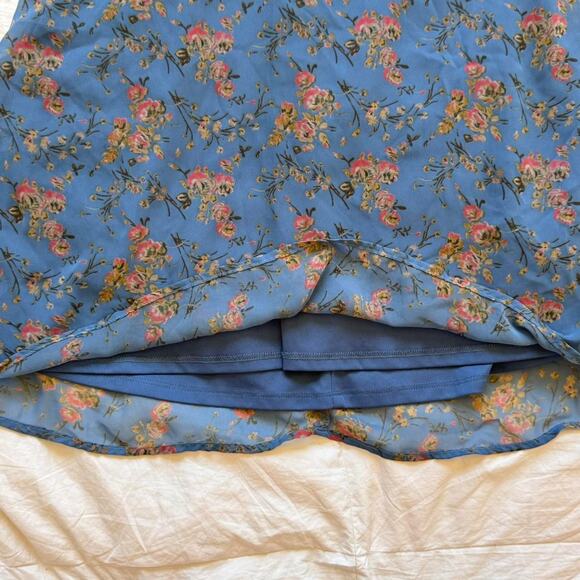 Lush Blue ditsy floral babydoll dress sz M milkmaid chiffon cottage romantic - Picture 7 of 8